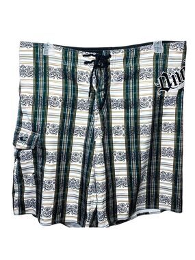 O'NEILL Green White Cargo Boardshort Striped Swim Trunk Sz 33 (Reel Waist 36")